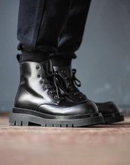 British Workwear Leather Derby High-Top Unisex Thick-Soled Boot