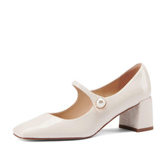 Delaney Chunky Heel Mary Janes with Pearl