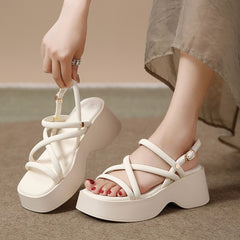 Velcro Cross Strap Platform Sandals