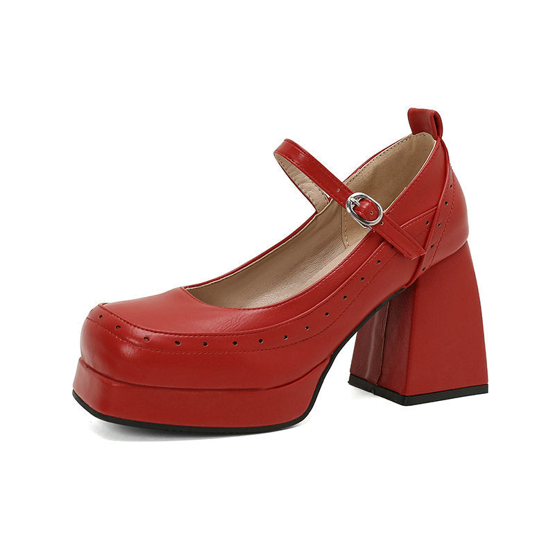 Denver Retro Brogue Handmade Chunky Heel Mary Janes