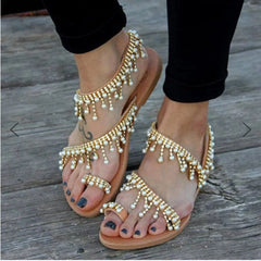 Square Toe Ring Beaded Chic Decor Slipper
