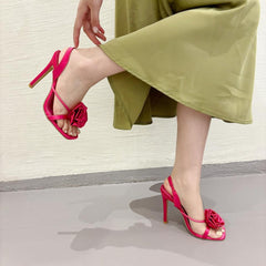 Flower Square Toe High Heels