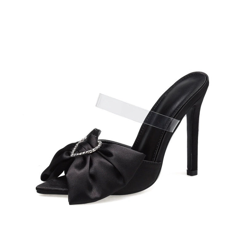 Heart-Shaped Rhinestone Bow High Heels