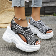 Knit Cutout Platform Sandals
