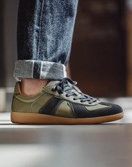 Retro Dexun Low-Cut Olive Green Sheepskin Sports Men's Casual Shoes