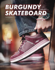 Burgundy Skateboard Embroidered Retro Sports Unisex Casual Shoes