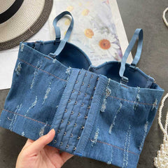 Hot American Fashionable All-Match Camisole Denim Crop Top