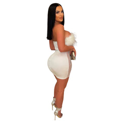 Strapless Sleeveless Diamond Feather Mini Exclusive Custom Pink Dress TH26073