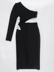 One Shoulder Long Sleeve Splicing Bodycon Set