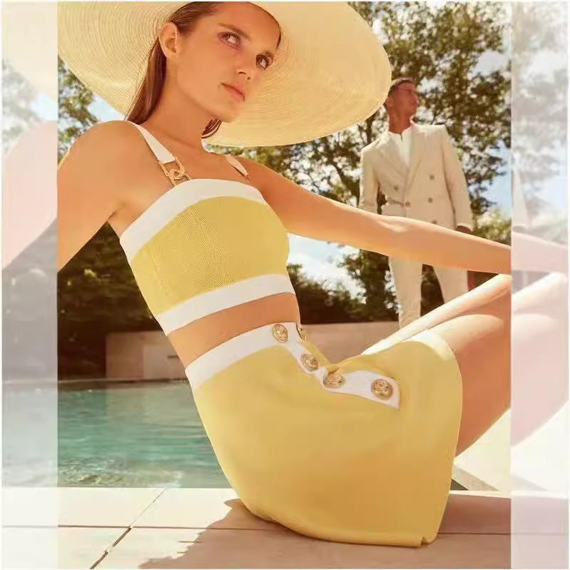 Strappy Sleeveless Exposed Waist Bandage Set