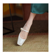 Delaney Chunky Heel Mary Janes with Pearl