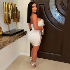 Strapless Sleeveless Diamond Feather Mini Exclusive Custom Pink Dress TH26073