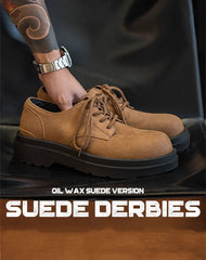 Derby Oil Wax Suede Casual Leather Versatile Men's Dress Shoes