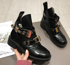 Cut Out Buckle Strap Ankle Boots