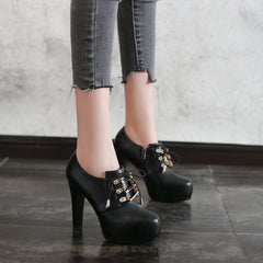 Chic Black Platform Heels with Decorative Chains - Edgy Sophistication for the Modern Woman