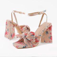 Bow Knot Chunky Heel Sandals