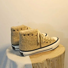 Niche Lamb Wool High-Top Canvas Women's Boots