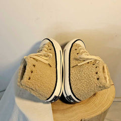 Niche Lamb Wool High-Top Canvas Women's Boots