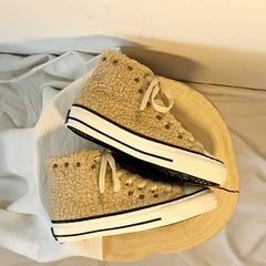 Niche Lamb Wool High-Top Canvas Women's Boots