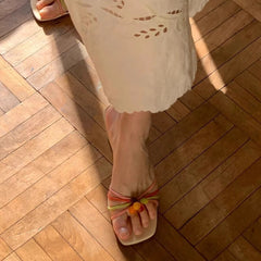 Colorful Square-Toe Wedge Sandals