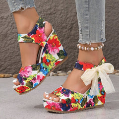 Printed Tropical Style Platform Sandals