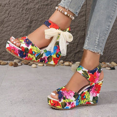 Printed Tropical Style Platform Sandals