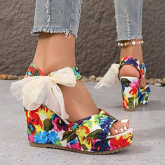 Printed Tropical Style Platform Sandals