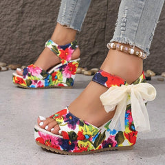 Printed Tropical Style Platform Sandals