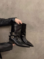 Belt Buckle Mid-Calf Boots
