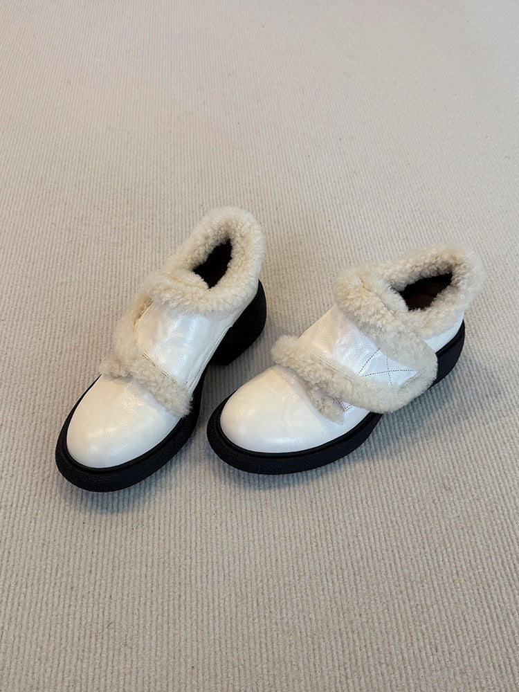Thick-Fur Lined Small Leather Shoes