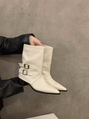 Belt Buckle Mid-Calf Boots