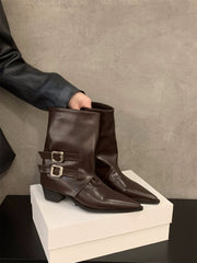 Belt Buckle Mid-Calf Boots