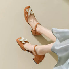Ellie Low Heel Slingback Pumps with Floral Decor
