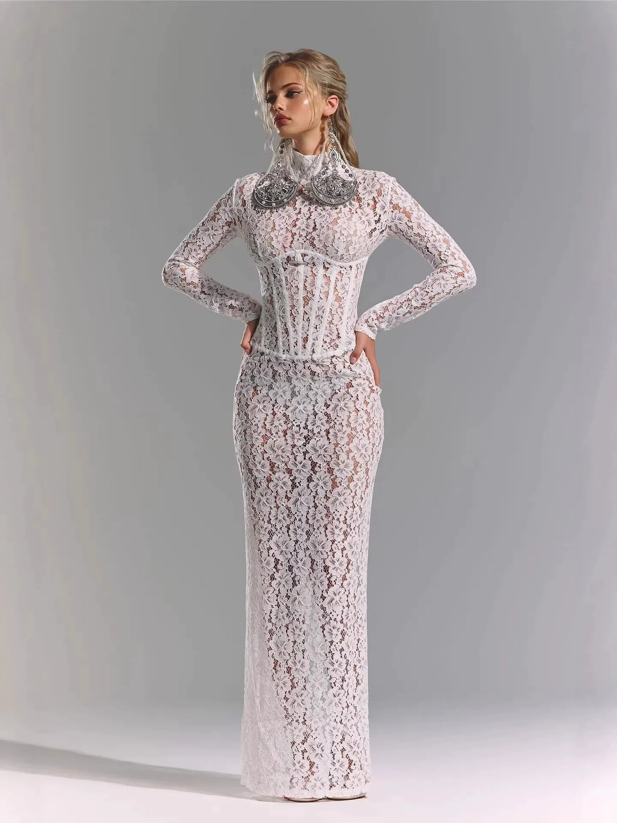 Round Neck Long Sleeve Lace Up Bodycon Set
