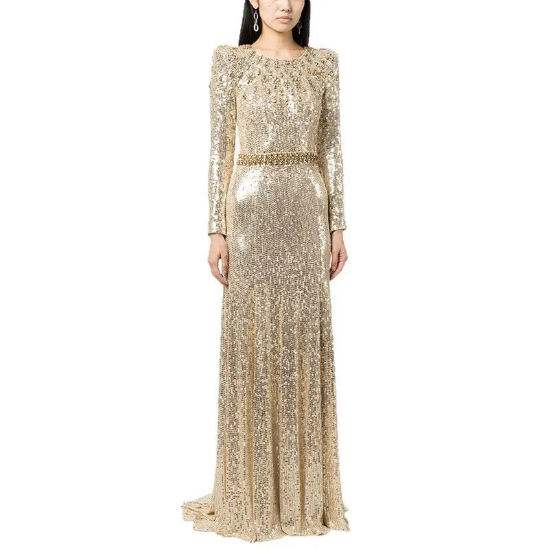 Round Neck Maxi Diamente Embellished Bodycon Dress