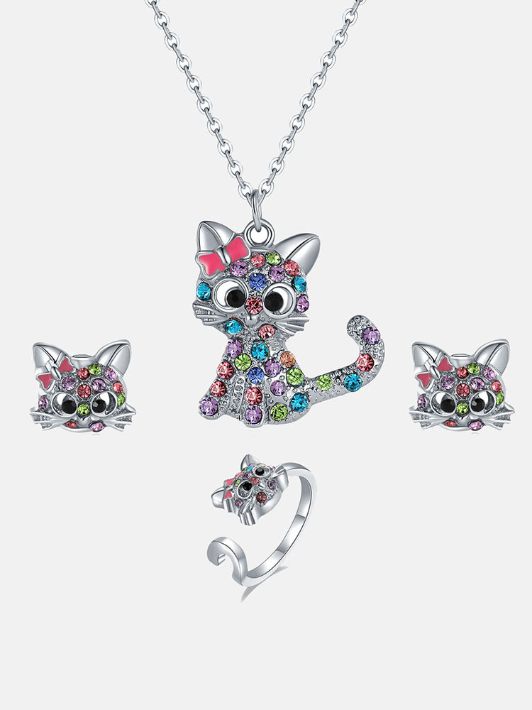 Crystal Rainbow Cat Jewelry Set