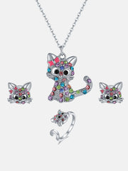 Crystal Rainbow Cat Jewelry Set