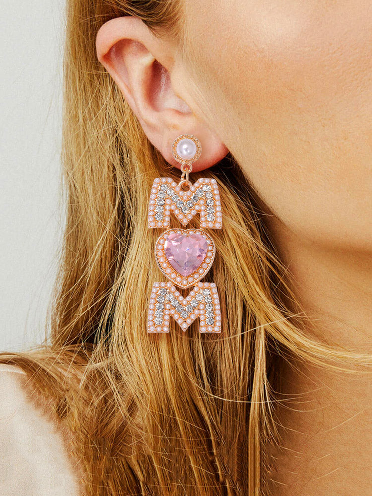 MOM Pearls Rhinestone Earrings