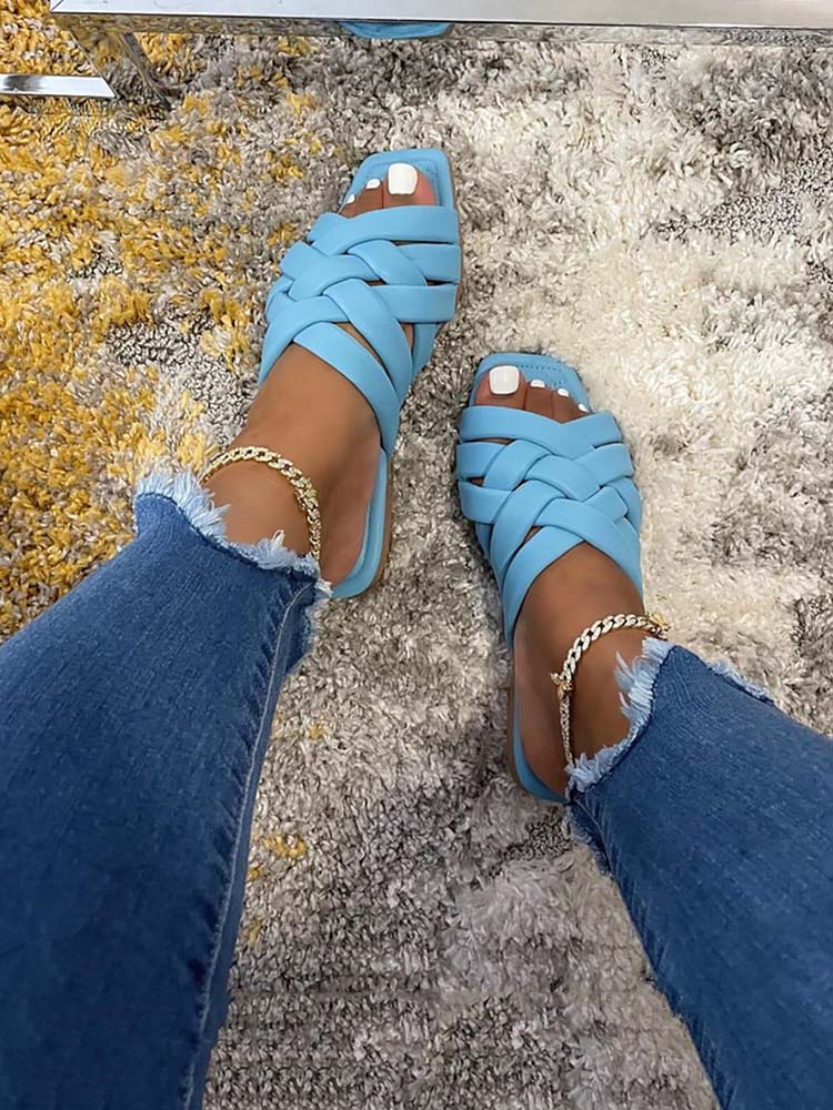 Squre Toe Solid Color Slippers