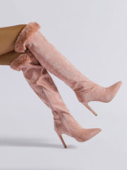 Fuzzy Suede Stiletto Heeled Boots