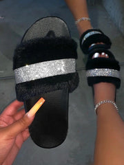 Rhinestones Crystal Home Fluffy Slipper