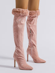 Fuzzy Suede Stiletto Heeled Boots