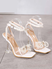 Pearl Bow High Heel Sandals