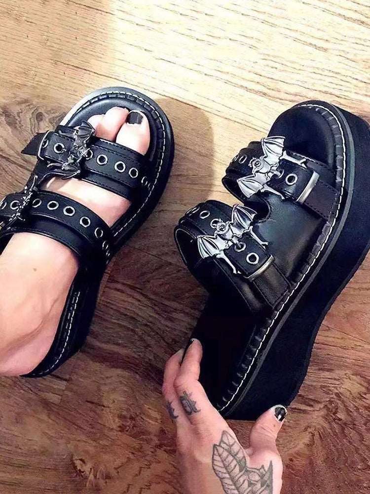 Bat Double Buckle Platform Sandals