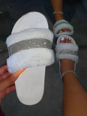 Rhinestones Crystal Home Fluffy Slipper