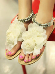 Flower String Beads Ankle Straps Flat Sandals