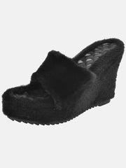 Fluffy Wedge High Heel Sandals