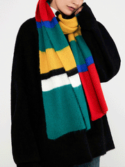 Knitted Color Block Long Scarf
