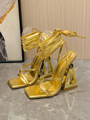 Geo Heel Square Toe Sandals