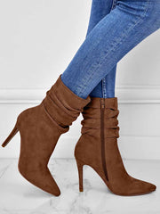 Ruched Stiletto Heeled Side Zipper Boots